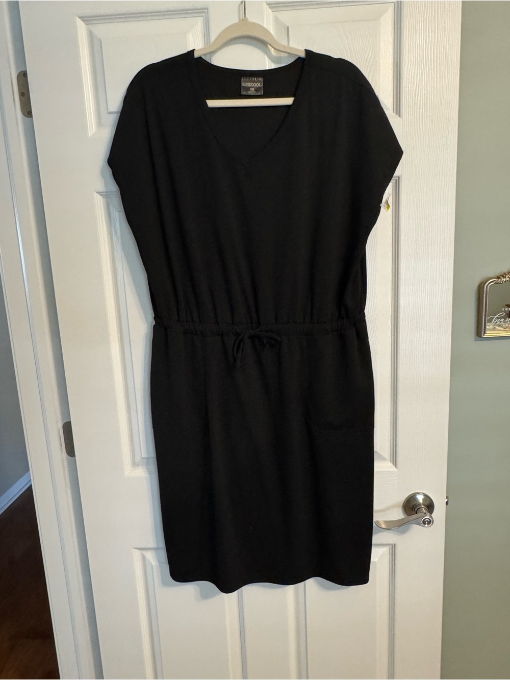 Eileen Fisher Black V-Neck Drawstring Midi Dress